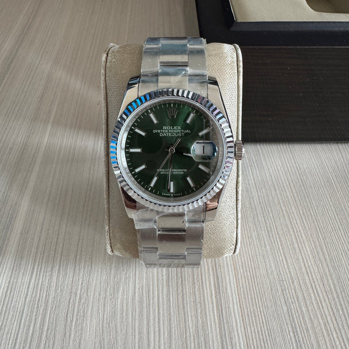 ROLEX DATEJUST PRATA VERDE FEMININO 36MM