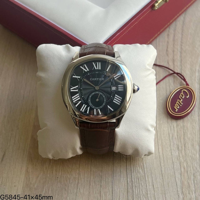 CARTIER DRIVE PRATA CINZA COURO 41MM