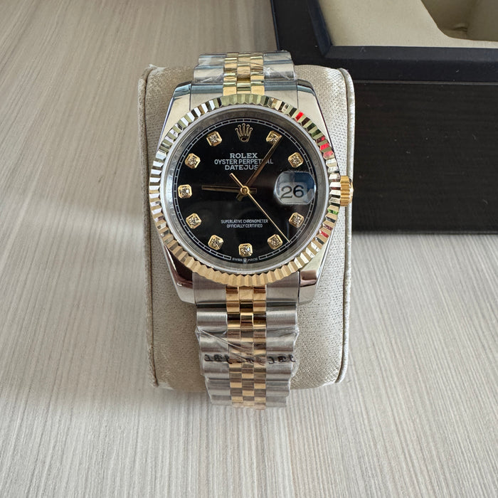 ROLEX DATEJUST MISTO DOURADO PRETO FEMININO 36MM