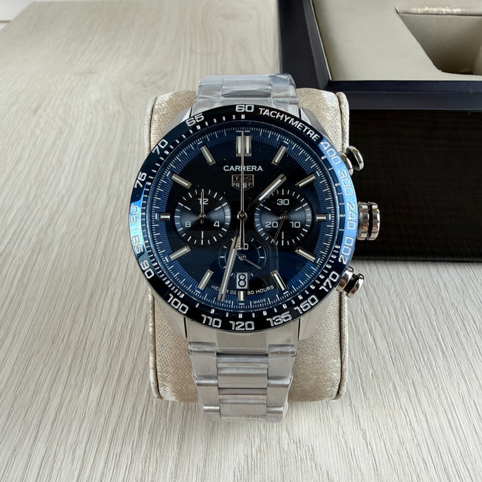 TAG HEUER CARRERA PRATA AZUL 44MM