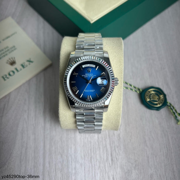 ROLEX DAY-DATE PRATA AZUL FEMININO 36MM