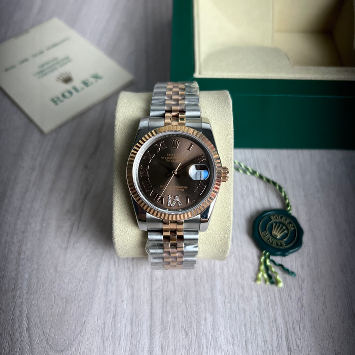 ROLEX DATEJUST MISTO ROSE MARROM FEMININO 36MM