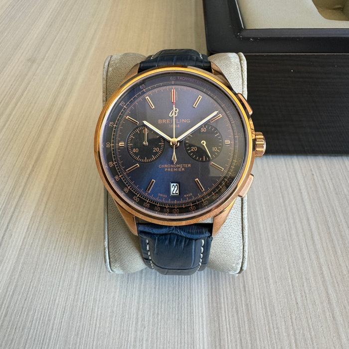 BREITLING PREMIER ROSE AZUL COURO 43MM
