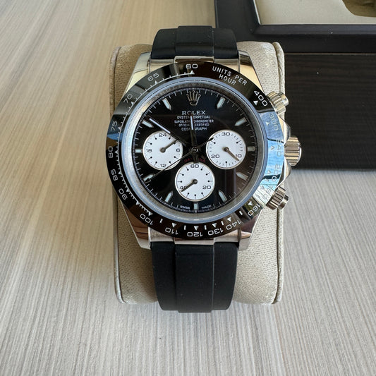 ROLEX DAYTONA PRATA PRETO BORRACHA 40MM