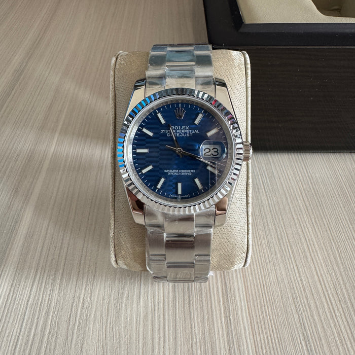 ROLEX DATEJUST PRATA AZUL FEMININO 36MM