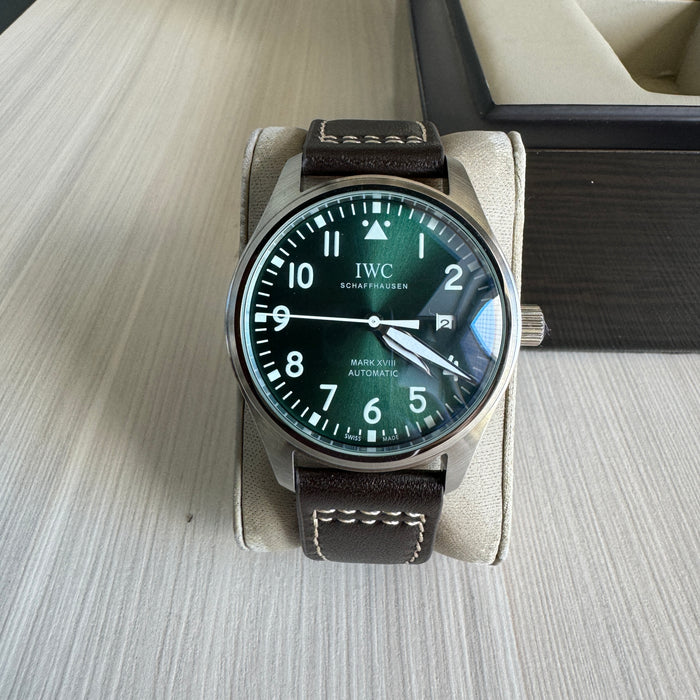 IWC MARK XVIII PRATA VERDE COURO AUTOMÁTICO 41MM