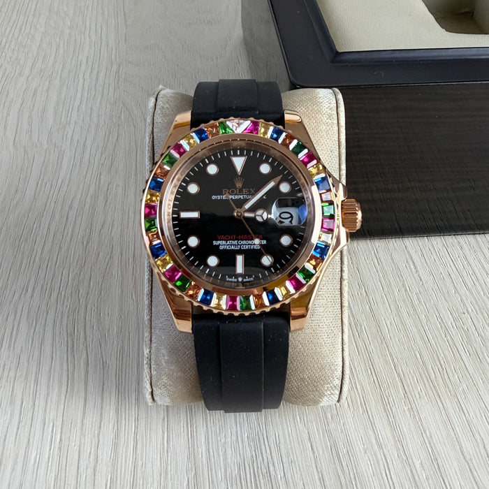 ROLEX YACHT MASTER BRILHANTES ROSE BORRACHA 40MM