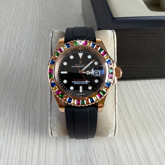 ROLEX YACHT MASTER BRILHANTES ROSE BORRACHA 40MM