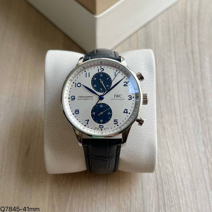 IWC PORTUGUESE AUTOMÁTICO PRATA BRANCO COURO  45MM