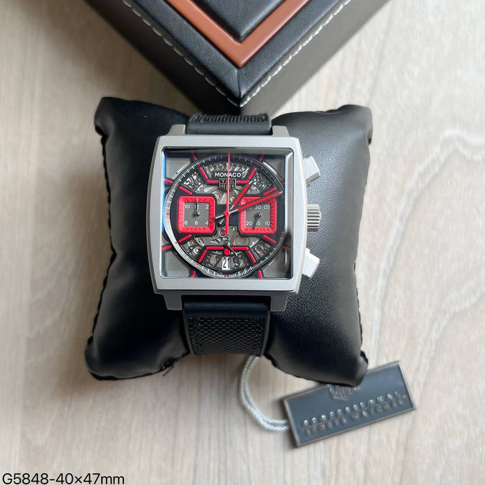 TAG HEUER MONACO PRATA VERMELHO BORRACHA 40MM