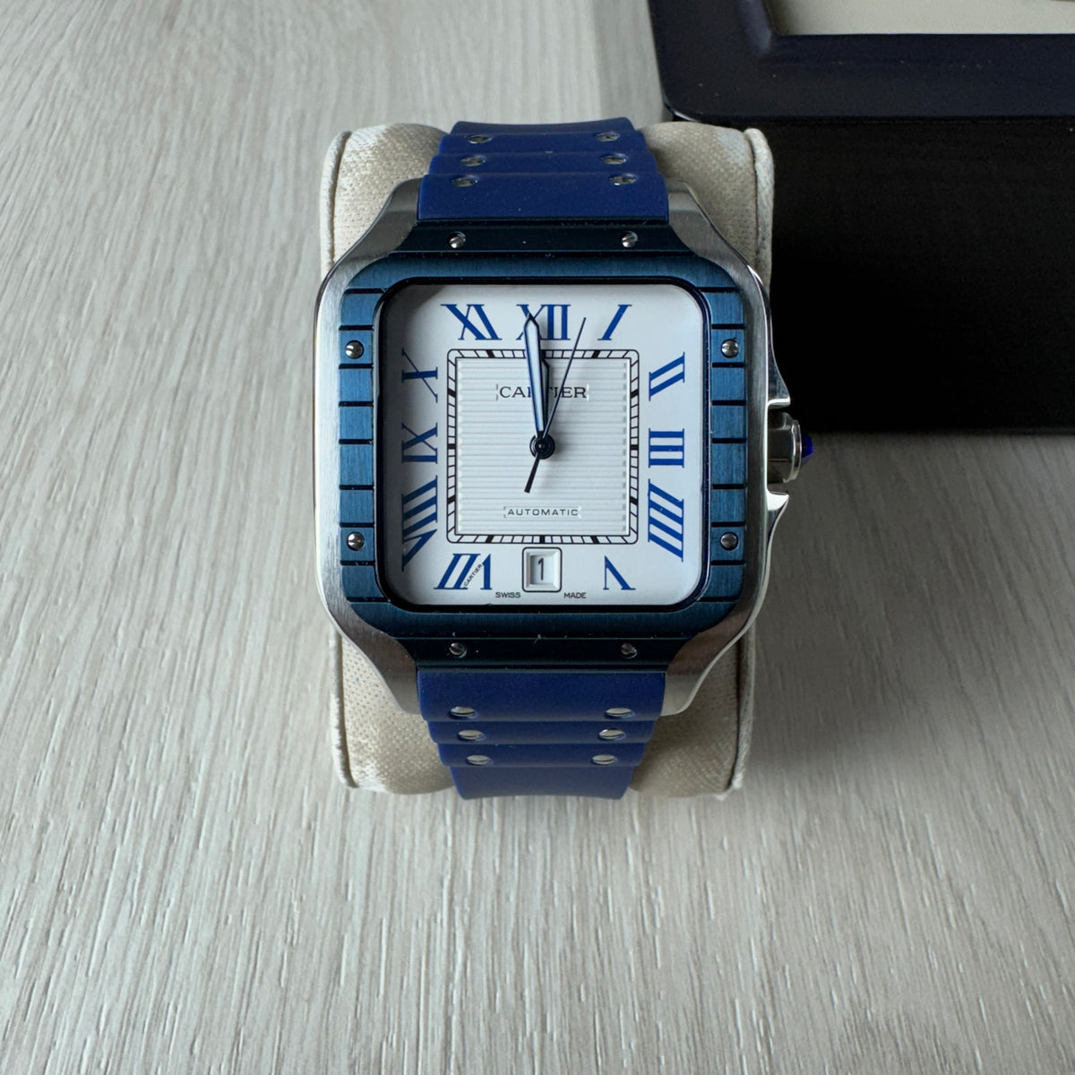 CARTIER SANTOS PRATA AZUL 40MM X 47MM