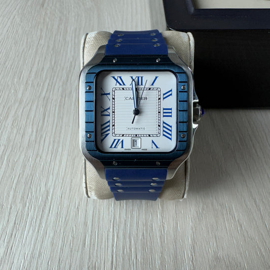 CARTIER SANTOS PRATA AZUL 40MM X 47MM