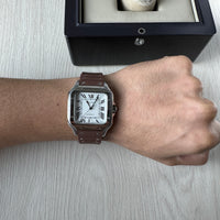 CARTIER SANTOS PRATA MARROM 40MM X 47MM