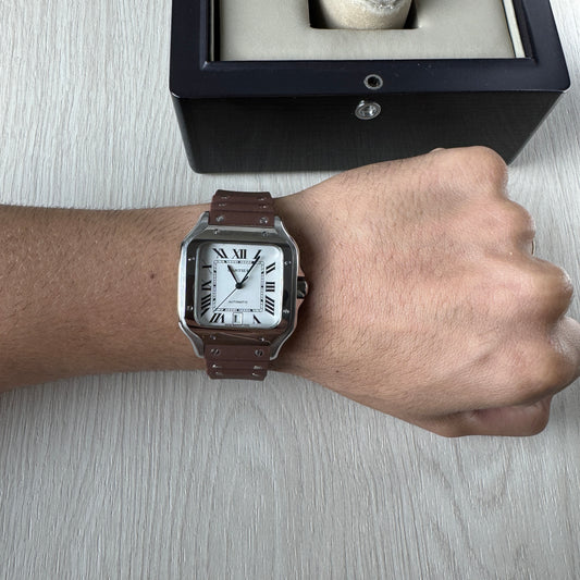 CARTIER SANTOS PRATA MARROM 40MM X 47MM
