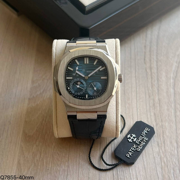 PATEK PHILIPPE NAUTILUS PRATA AZUL COURO 40MM
