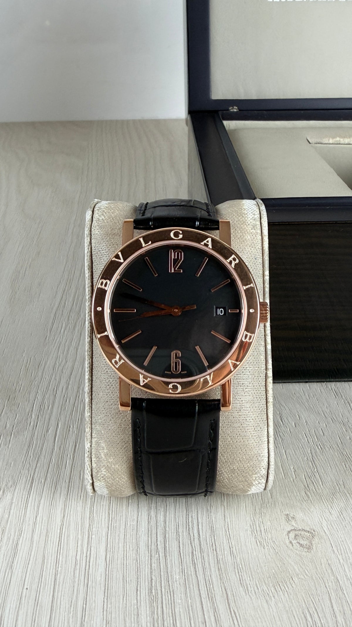 BVLGARI ROMA ROSE PRETO COURO AUTOMATICO 38MM