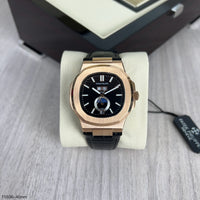 PATEK PHILIPPE NAUTILUS ROSE PRETO COURO 40MM